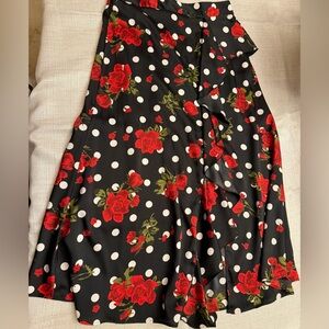 Zara A-Line Skirt with Red Floral and White Dots